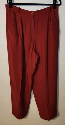 Liz Claiborne Dark Red 100% Silk Comfort Straight Leg Lined Pleated Pants Sz 16 - Image 1 of 4