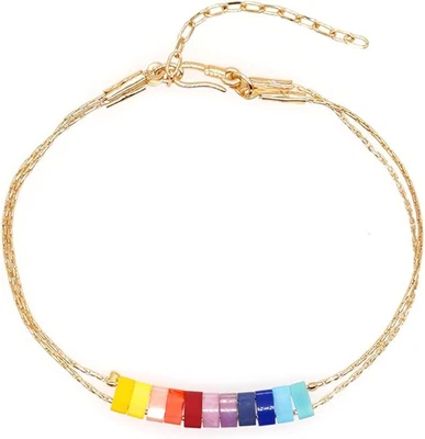 Pulseras ajustables de eslabones en capas delicadas doradas con cuentas planas Tila para mujer, lindas H Foto 1 de 4