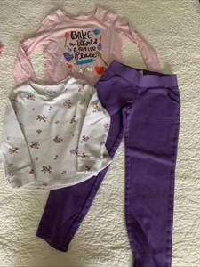 Girls Outfit 3 Piece Set Cat & Jack & Osh Kosh Tops Purple Athletic Pants Size 6 - Picture 1 of 14