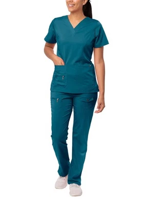 Adar Uniforms Women's Scrub Set - Enhanced V-Neck Top/Multi Pocket Pants - Image 1 of 4