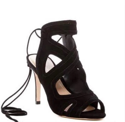 Loeffler Randall Sandal Leila Black Suede Lace Up Wraparound Open Toe Slim 9 - Image 1 of 4