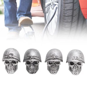 •Silver 4PCS Tire Valve Caps Skull Anti Oxidization For Cars Trucks - Picture 1 of 12