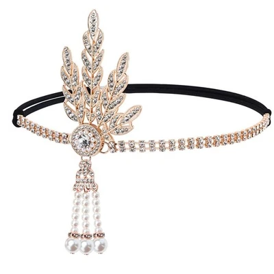 1920's Flapper Headband Leaf Rhiestones Headpiece Bride Wedding Headdress Bri... - Image 1 of 4