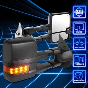 For 07-14 GM GMT900 Power Heated Amber LED Side View Towing Mirrors Replacement - Picture 1 of 7