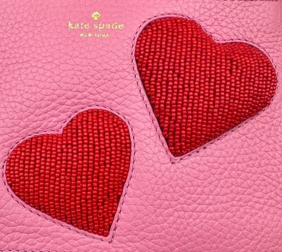 Kate Spade Mini Wristlet Pink Leather Red Beaded Hearts by Gema Retail $128 - Image 1 of 4
