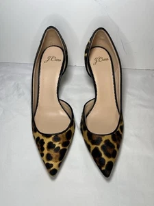 J Crew Leopard Heels Low Stiletto D’Orsay Size 6.5 Calf Hair Leather Italy - Picture 1 of 9