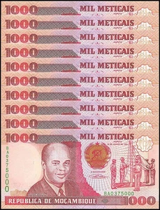 Mozambico 1000 Meticais, 1991, P-135, UNC X 10 PEZZI - Foto 1 di 2