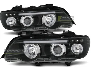 Headlights for BMW X5 E53 19992003 Angel Eyes Black WorldWide FreeShip US LPBM43 - Bild 1 von 8