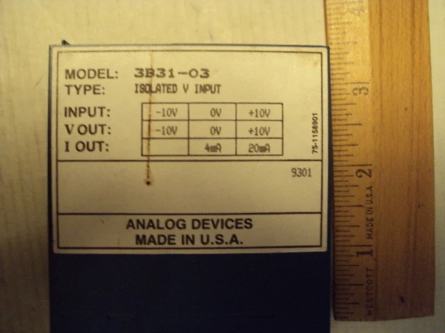 3B31-03 Analog Devices Isolated  Volt Input -10 to +10v; Vout -10 to +10, 4-20ma - Image 1 of 1