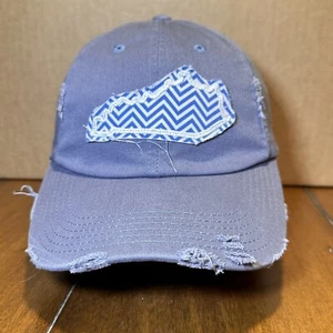 Kentucky Map Outline Cap Hat Blue Women's Adjustable Strap Back Distressed - Picture 1 of 8