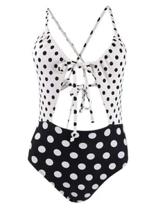 HULA HONEY Juniors' Polka Dotted Cutout One Piece Swimsuit sz L Large - Picture 1 of 5