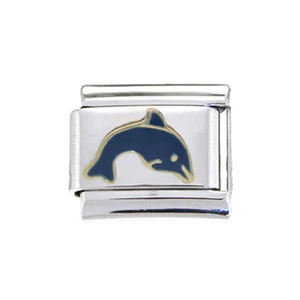 Blue and gold dolphin 9mm charm - fits 9mm classic Italian charm bracelets - Picture 1 of 1