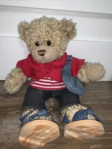Peluche vintage anni 90 costruisci un orso marrone 18" con vestiti borsetta sandali camicia jeans - Foto 1 di 9