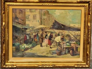 Giuseppe Scognamiglio (Portici 1901- Napoli 1985 ). Mercato,olio tela cm 50 x 70 - Imagen 1 de 12