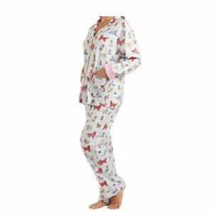 New Live Love Lounge Women Flannel Pajamas PJ Set Pockets Small Grey Dogs - Picture 1 of 5