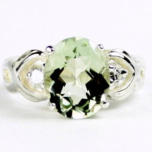 GREEN AMETHYST w/ 2 Accents, Sterling Silver Ladies Ring-Handmade • SR243 - Picture 1 of 5