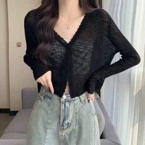 Strick Sonnencreme Eis Seide dünn Damen Cardigan Sommerjacke Schal - Bild 1 von 29