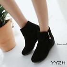 Womens summer round toe flat heel ankle boots faux suede wedges zippers Fashion