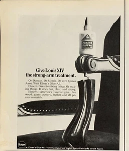 Vintage 1968 Elmer's Glue Give Louis XIV The Strong-Arm Treatment Advertisement - Picture 1 of 1