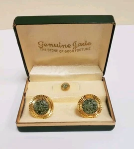 Gemelli e spilla cravatta giada originali vintage verde - Foto 1 di 6