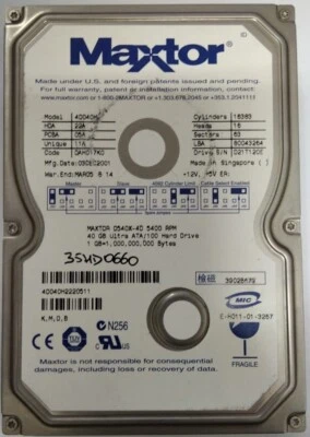 Hard Disk Usato IDE 3,5" 40GB MAXTOR 4D040H2 DAH017K0 22A 0A 11A  - Immagine 1 di 4