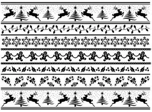 Christmas Stripes Deer Holly 5 x 7 Inch Black Fused Glass Decal - Picture 1 of 1