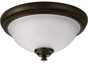 Lighting 15" 2-Light Antique Bronze Finish Flush Mount Etched Watermark Glass - Picture 1 of 2