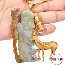 Estate Jade 14K Gold Carved Shouxing Chinese God of Longevity Pendant 48.5 Gr NR