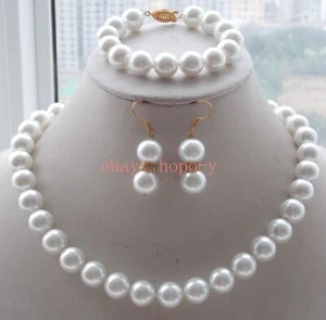 5Set Natural 12MM White South Sea Shell Pearl Necklace Bracelet Earring Set - Picture 1 of 5