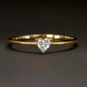 HEART SHAPE NATURAL DIAMOND SOLITAIRE RING 0.20ct PROMISE ENGAGEMENT YELLOW GOLD - Picture 1 of 4