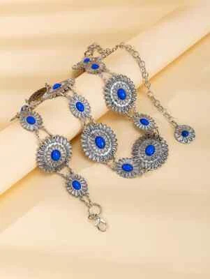 CINTURÓN CADENA CONCHO OVALADO PLATA ANTIGUA ECUESTRE OCCIDENTAL CON PIEDRAS AZULES Foto 1 de 3