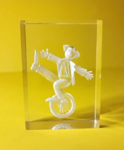 Whimsical Etched Glass Clown Paperweight - Picture 1 of 7