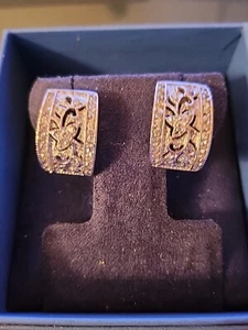 Macy's Designer White Zircon Omega Earrings White Gold Plated 925 Silver NWOT - Picture 1 of 11