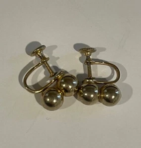 Vintage Retro Screw Back Gold Tone Double Ball Earrings Vtg - Picture 1 of 8