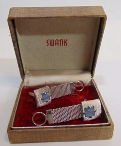 SWANK Gemelos Plateados Correa de Malla Vintage Topacio Azul Cromo Conjunto Envoltura de Piedra - Imagen 1 de 12