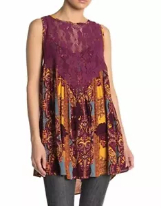 Túnica superior de trapecio Free People Count Me en panel de encaje sin mangas talla S - Imagen 1 de 1