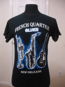 FRENCH QUARTERS BLUES ORLEANS 100% Cotton T Shirt Small Black Jazz Music - Picture 1 of 5