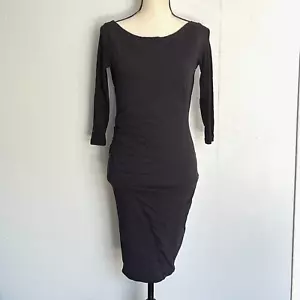 Standard James Perse Kleid Damen 1 schwarz figurbetont seitlich gerafft knielang Freizeit - Bild 1 von 8