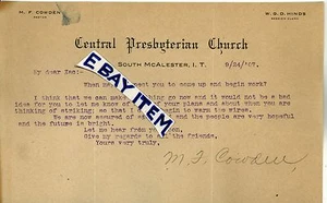 1907 PASTOR COWDEN Central Presbyterian Church SOUTH McALESTER Indian Territory - Picture 1 of 1