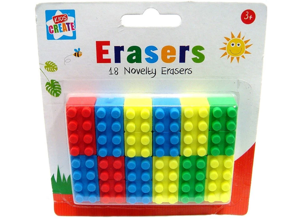 Toy Brick Erasers Novelty Block Rubbers Back to School Kids Art Craft Pack 18 - Image 1 of 1