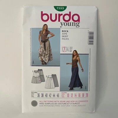 Burda Young 7553 Tiered skirt Sewing Pattern Sz 10 - 20 Boho Indi Peasant Uncut - image 1 of 3