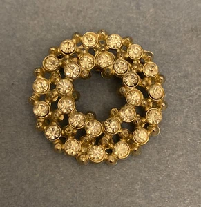 Vtg 1960s Wreath Brooch Pin Round Baguette Clear Rhinestones Silver Tone Metal - Picture 1 of 9
