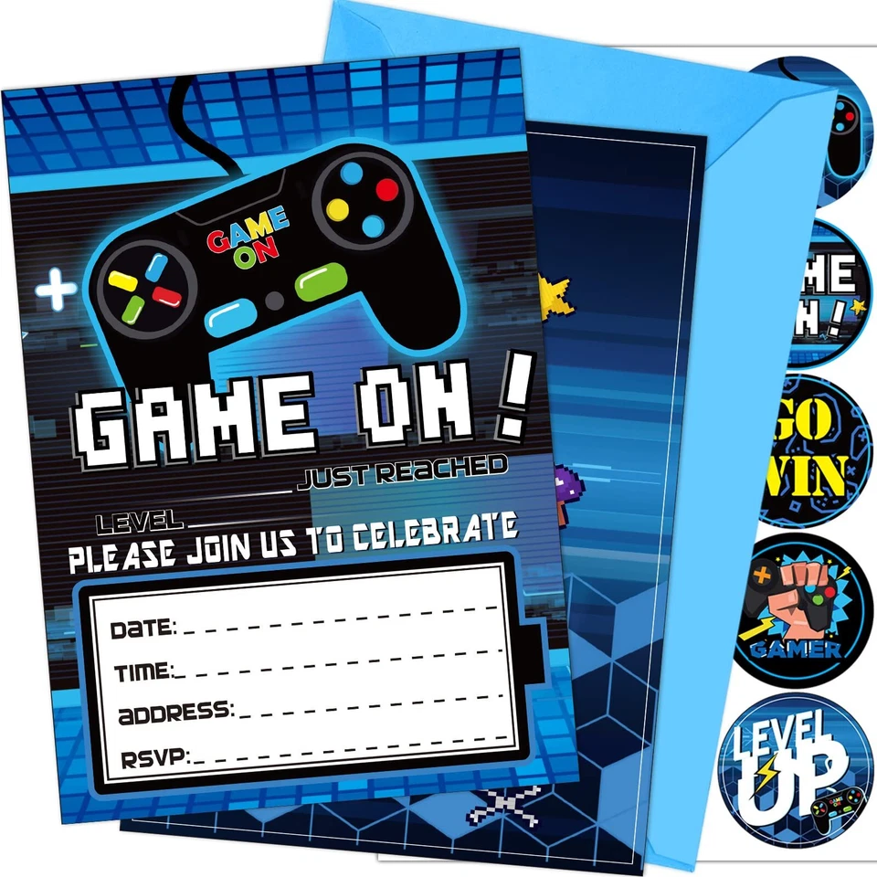 Video Game Invitations 24 Pcs Fill-in with Envelopes Gaming Party Classic - Image 1 of 4