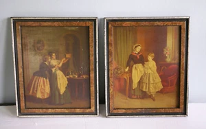 Antiker Theophiler Duvergey, Frankreich zwei Drucke auf Karton, Originalrahmen 10x8 - Bild 1 von 10