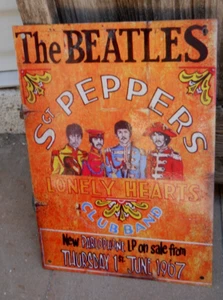 CLASSIC NEW THE BEATLES SGT PEPPER  HEAVY METAL PORCLAIN SIGN SZ 11-1/2" T X 8"W - Picture 1 of 1