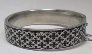 Antiker österreichischer ""800"" Silber & Emaille Klapparmreif (6"" Kreis) - c1870 (wie gefunden) - Bild 1 von 12