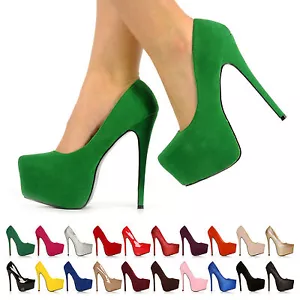 ZAPATOS DE SALÓN DE TACÓN ALTO DE AGUJA DE MUJER SEÑORA DE PLATAFORMA OCULTA TALLA 3-8 - Imagen 1 de 27