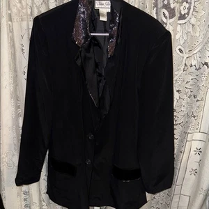 Schwarze Seidenjacke von Diane Gilman mit Pailletten, Large - Bild 1 von 5