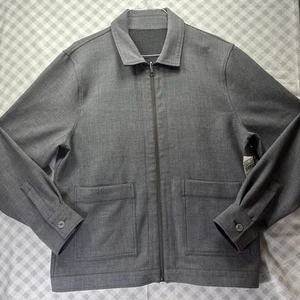 NWT Nordstrom Jacket Mens Large Gray Plaid Reversible Bomber Patch Pockets - Picture 1 of 8