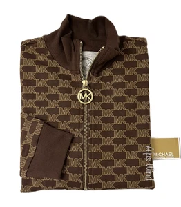 MICHAEL KORS DAMEN 1/2 REISSVERSCHLUSS L/S MK LOGO LEICHTES TOP BRAUN GR. XS Neu mit Etikett 98 $ - Bild 1 von 7